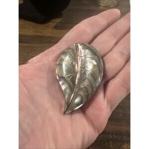 VTG Artisan Signed Mexican Sterling Silver & Abalone Leaf Brooch Solid 925